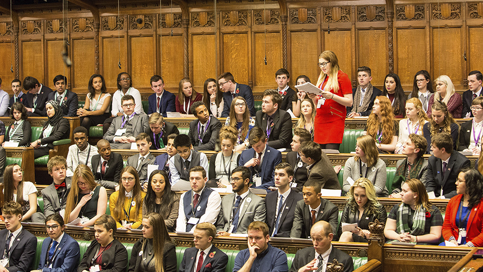 Students from around the country participate in a Youth Parliament session in the House of Commons 