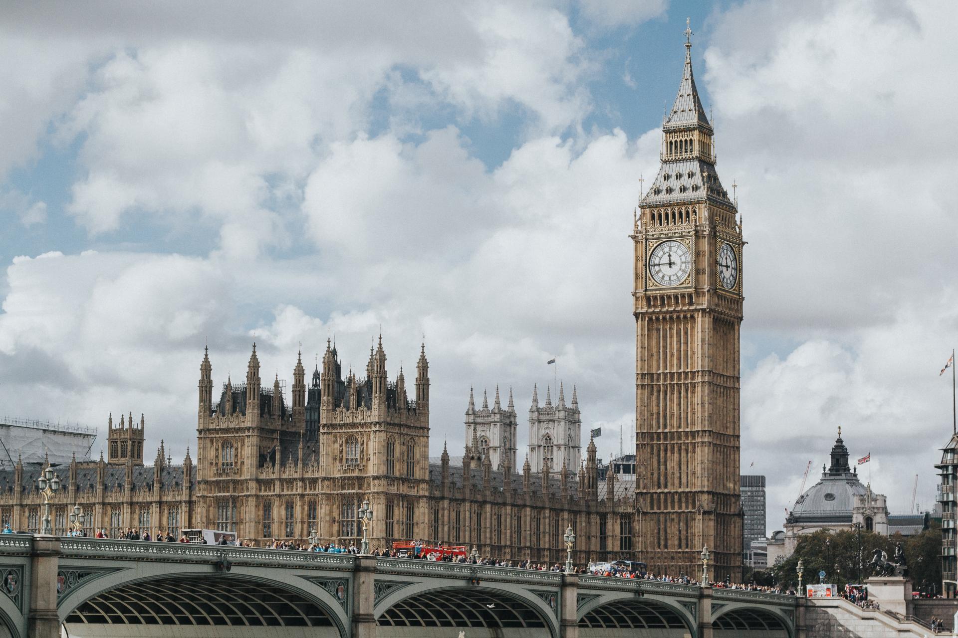 Westminster bridge with Elizabeth Tower in the background.