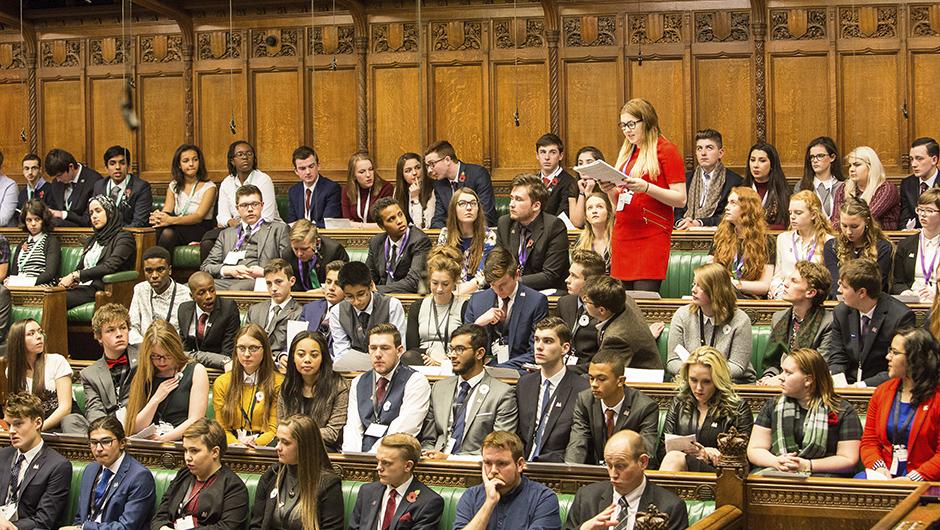 Students from around the country participate in a Youth Parliament session in the House of Commons
